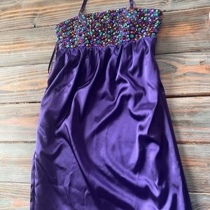 Purple Satin Beaded Mini Dress